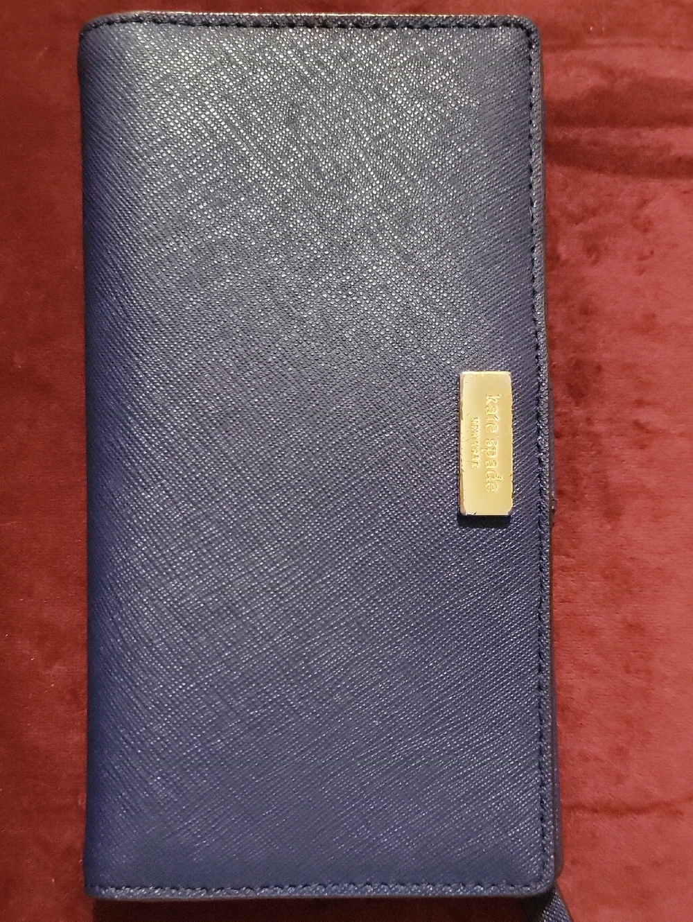 kate spade navy Saffiano leather continental wallet with gold plaque